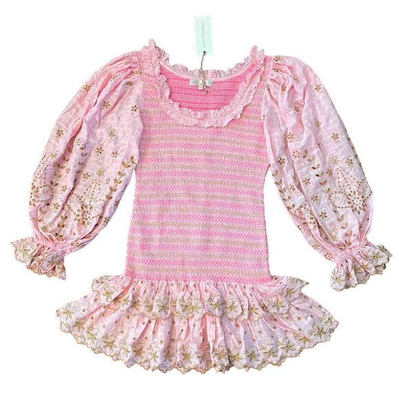 LoveShackFancy Celia Dress in Gilded Pink NWT Cottagecore Smocked Embroidered - Picture 4 of 14
